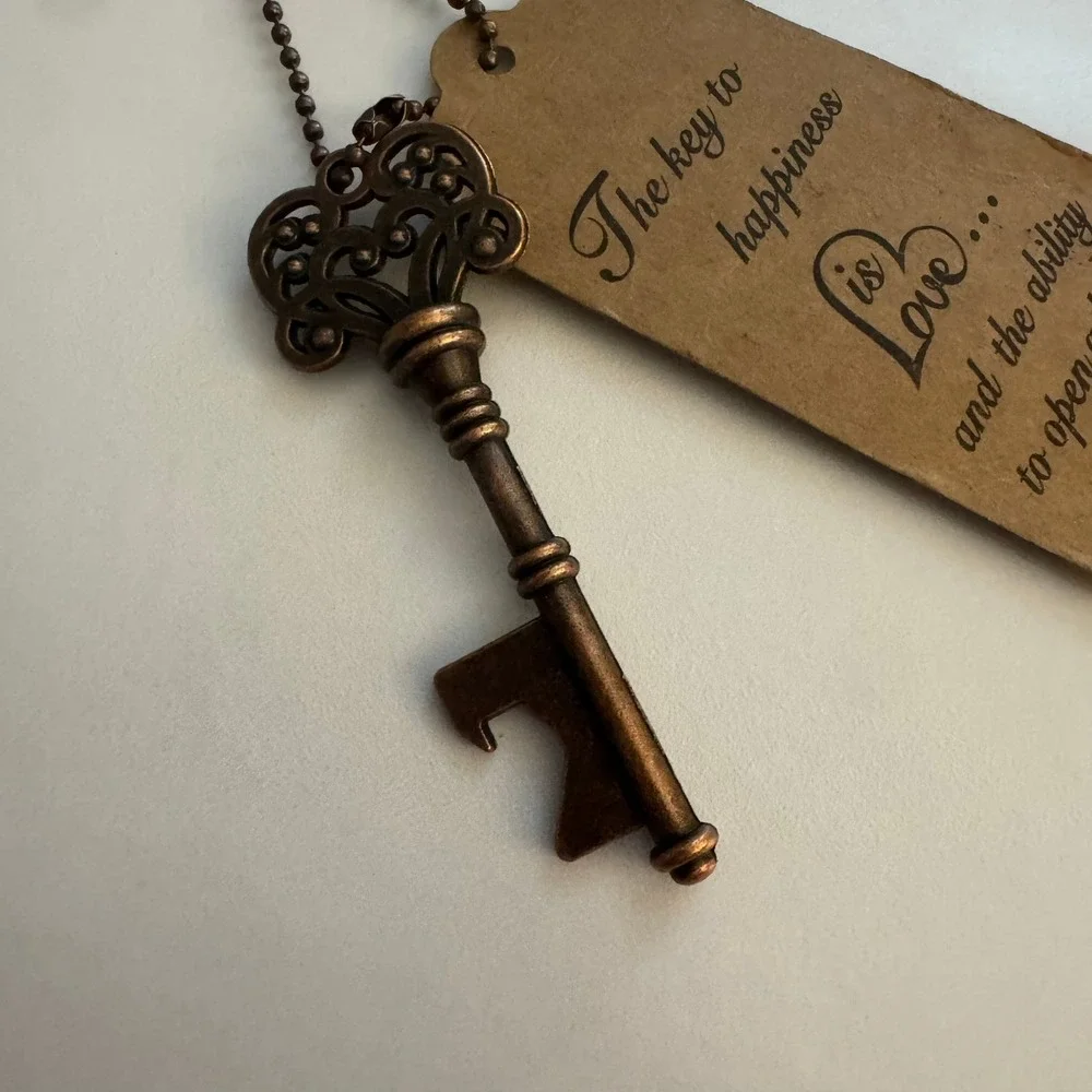 Key To Happiness Bottle Opener Favor Tag Wedding‎ Bronze Party Decor